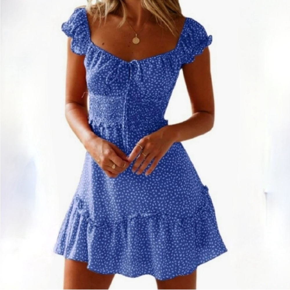 Valphsio Women’s ruffled smocked dress off shoulder.